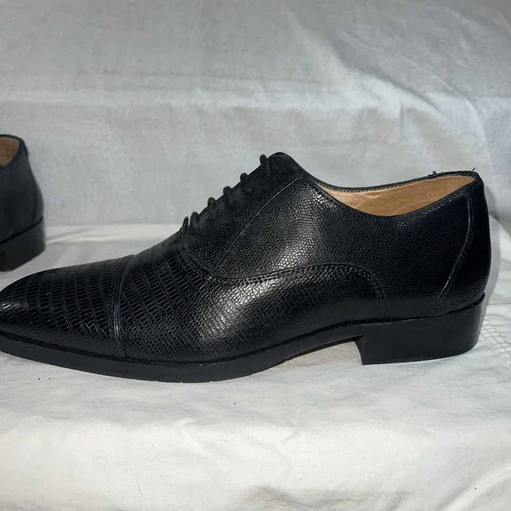 Steve Madden P-Scales Oxford Black Leather Snake Print Lace Up Shoes Size 8